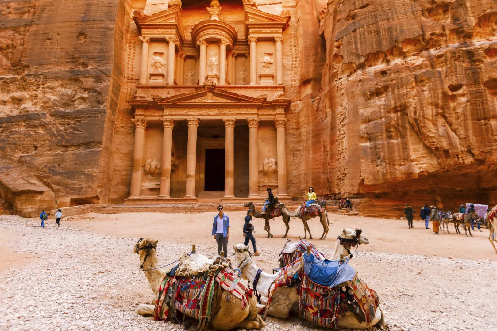 The Royal Tombs carved into the cliff face above the Petra basin