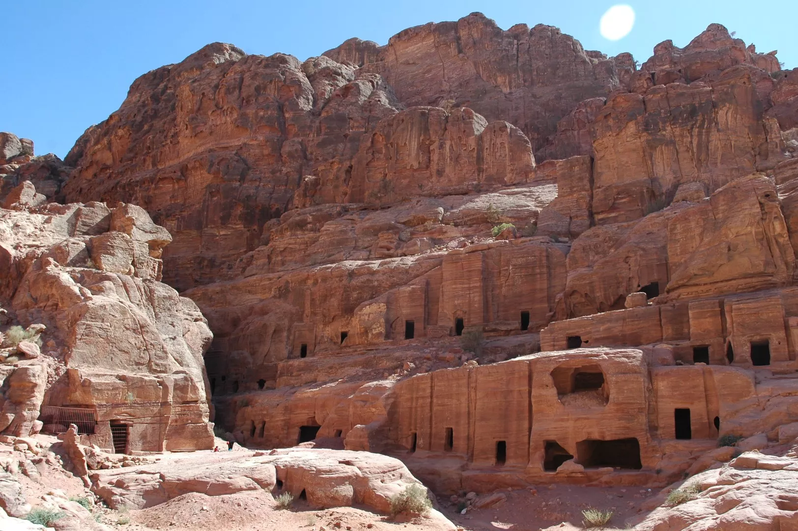 Hiking trail through sandstone hills toward the Monastery in Petra